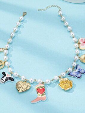 Multicolor Casual Women's Faux Pearl Beaded Western Charm Necklace